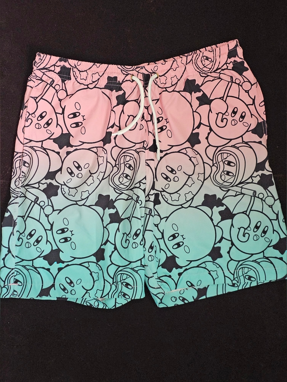 Kirby Gradient Board Shorts - Pink to Teal Character Print Medium